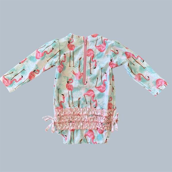 Ruffle Butts Kids Flamingo Print One Piece Rash Guard Swimwear Size 12-18 M - Picture 4 of 8